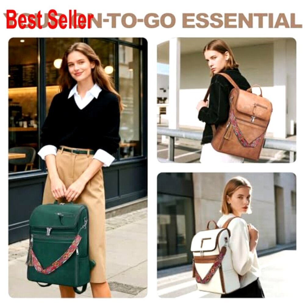 Faux Leather Laptop Backpack for Women with Tassel and Satchel Purse - Picture 4 of 6